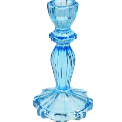 Hoge kandelaar in glas blauw