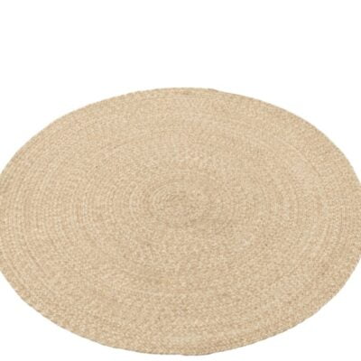 Rond tapijt in beige:wit visgraatmotief M