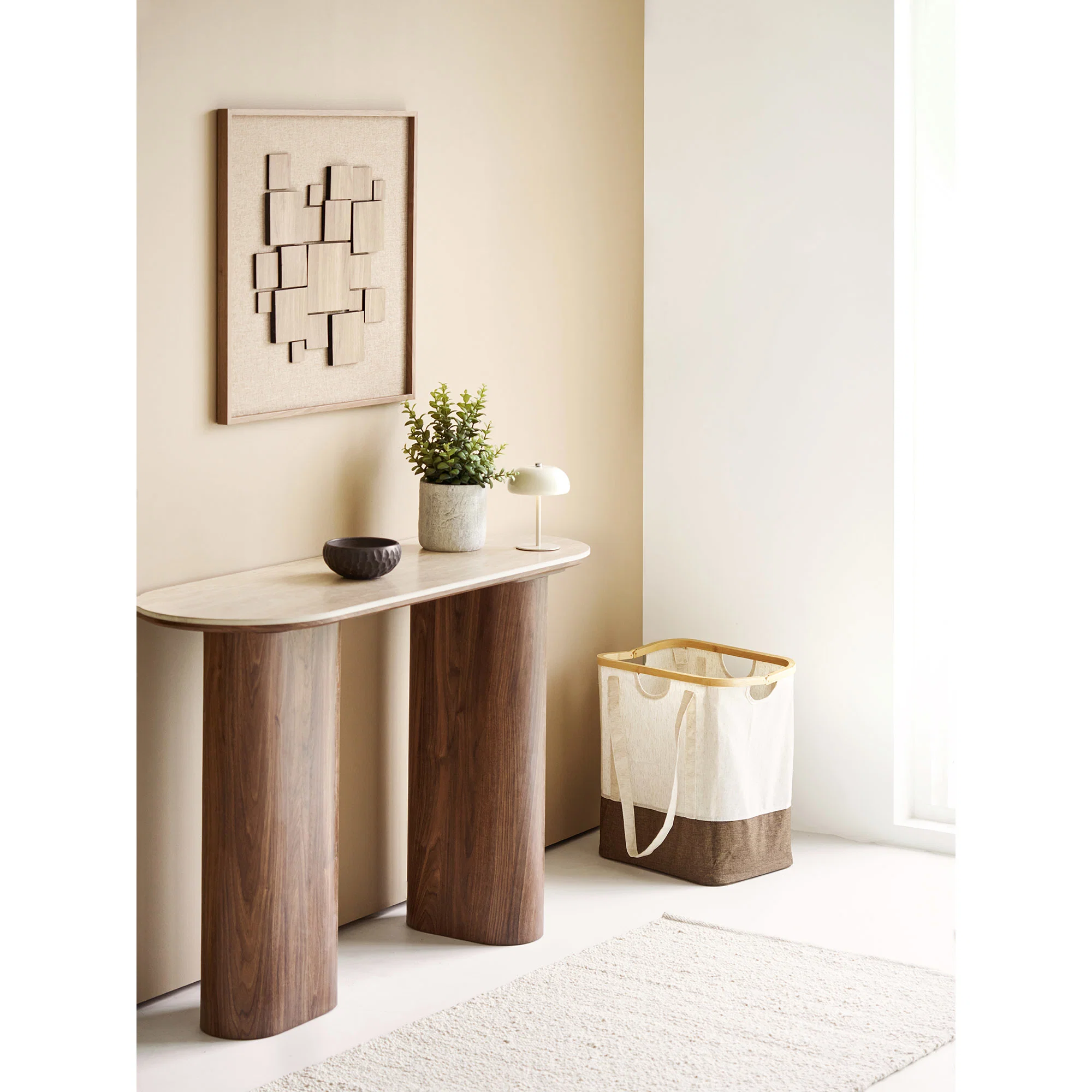 Console met blad in travertinlook - Afbeelding 4